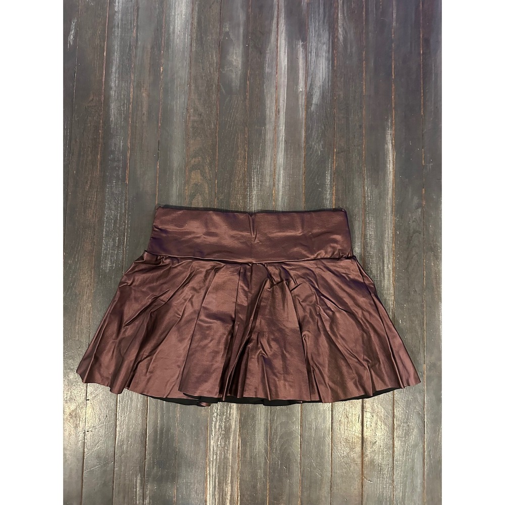 Chocolate Brown Faux Leather Skater Mini Skirt High Waisted Pleated Flare